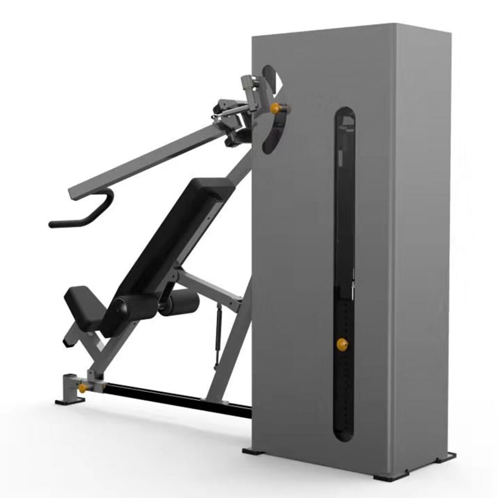 Biangular trainer fitness machine provides six exercises in one machine